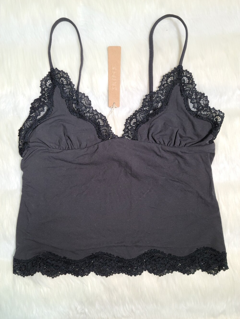 SKIMS Fits Everybody Lace Cami Top Black Onyx Women Medium NEW
